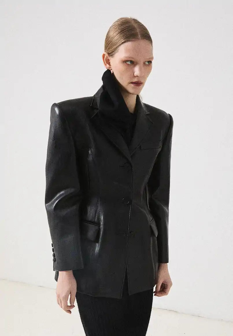 FAUX-LEATHER BLAZER