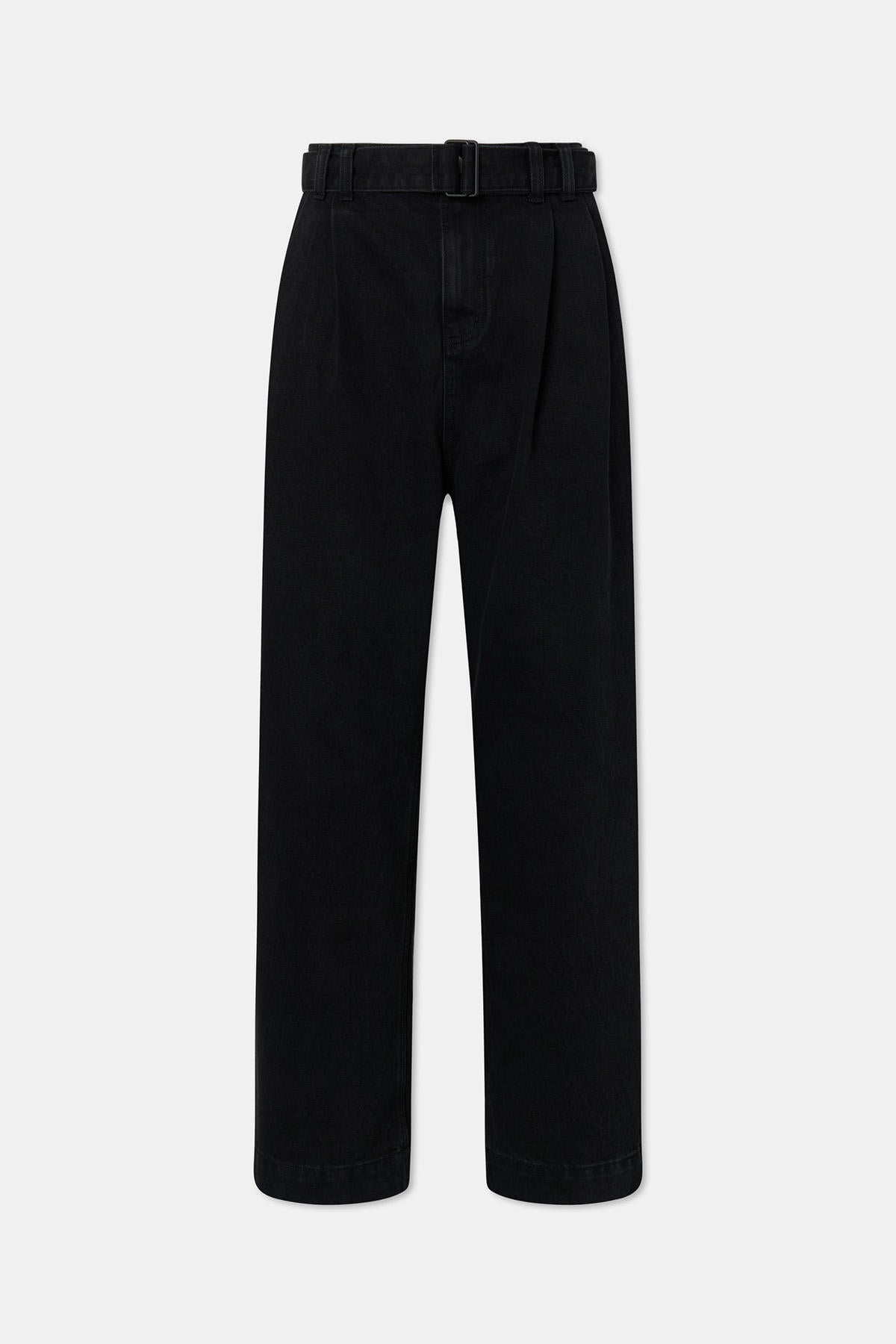 BELTED PIN-TUCK DENIM PANTS
