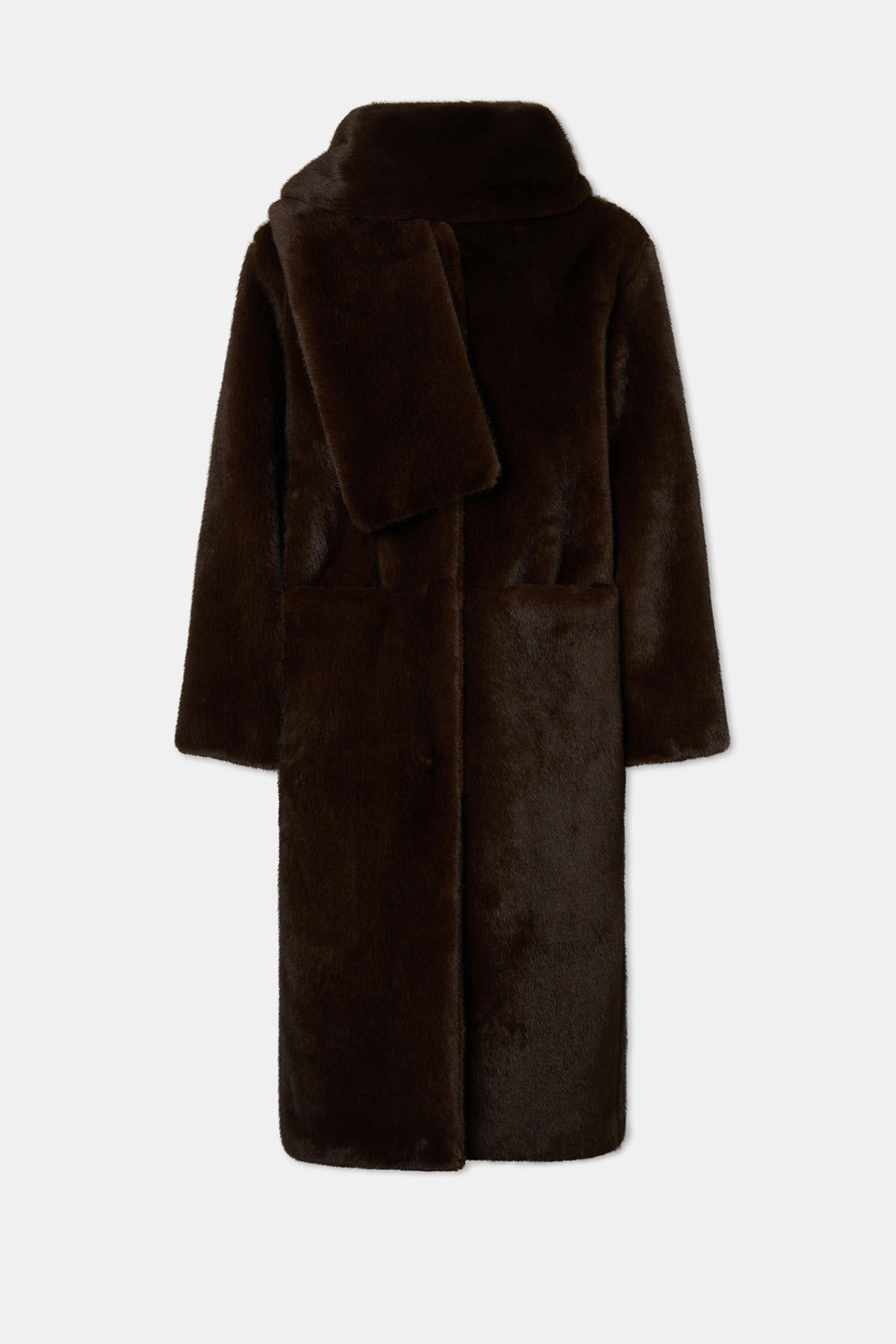 FAUX-MUFFLER MINK LONG COAT
