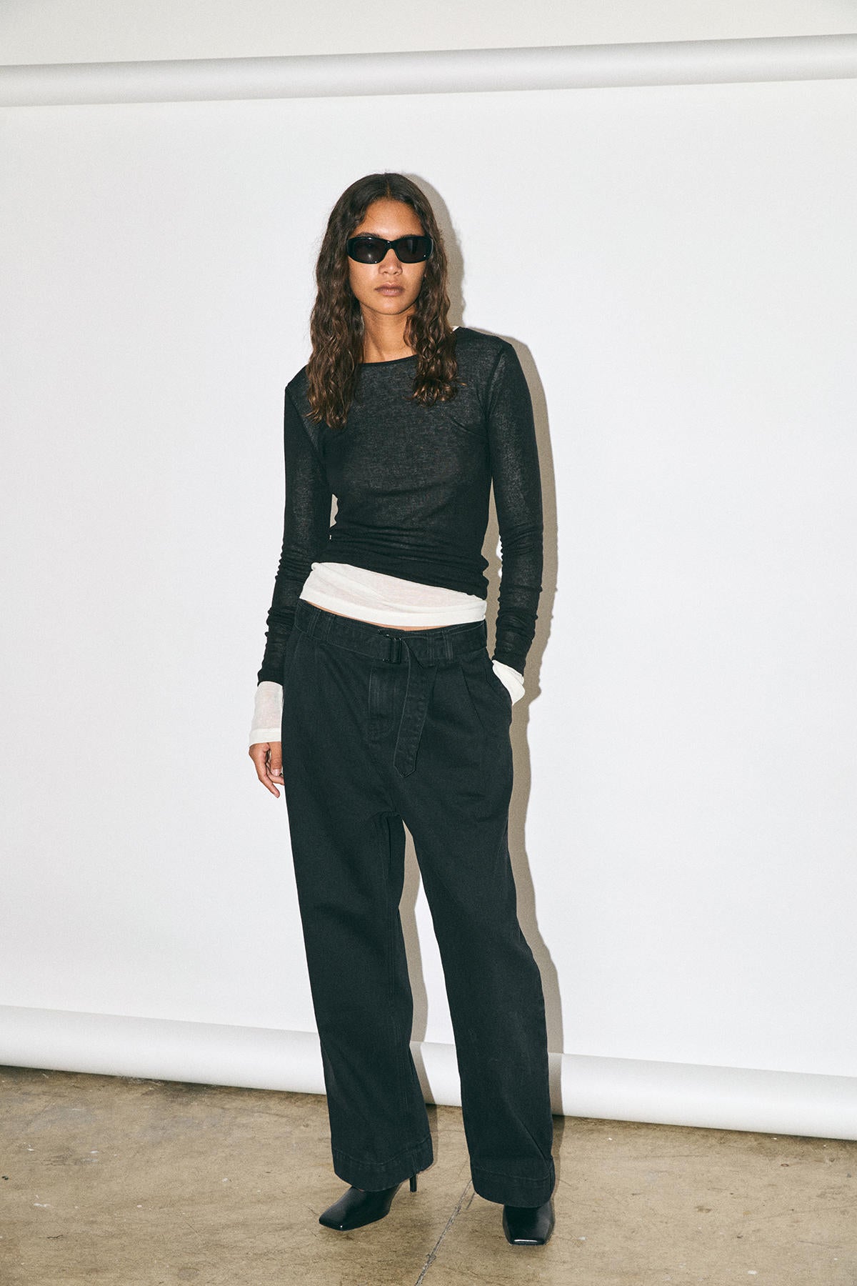 LAYERED WOOL RIBBED LONSLEEVE T-SHIRT