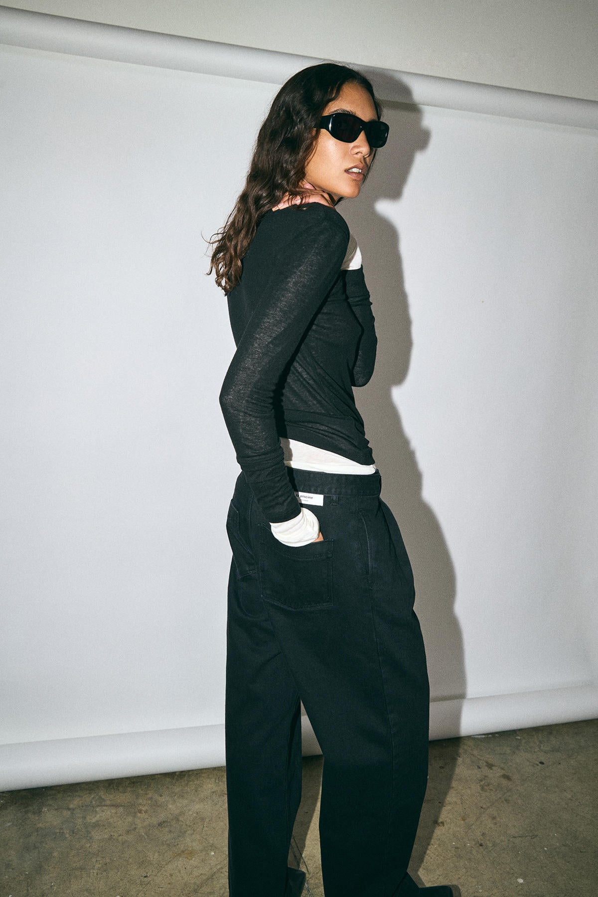 LAYERED WOOL RIBBED LONSLEEVE T-SHIRT